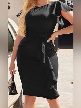 Memoriesea, Vintage Ruffle Peplum Cocktail Pencil Dress, Size Small NWT